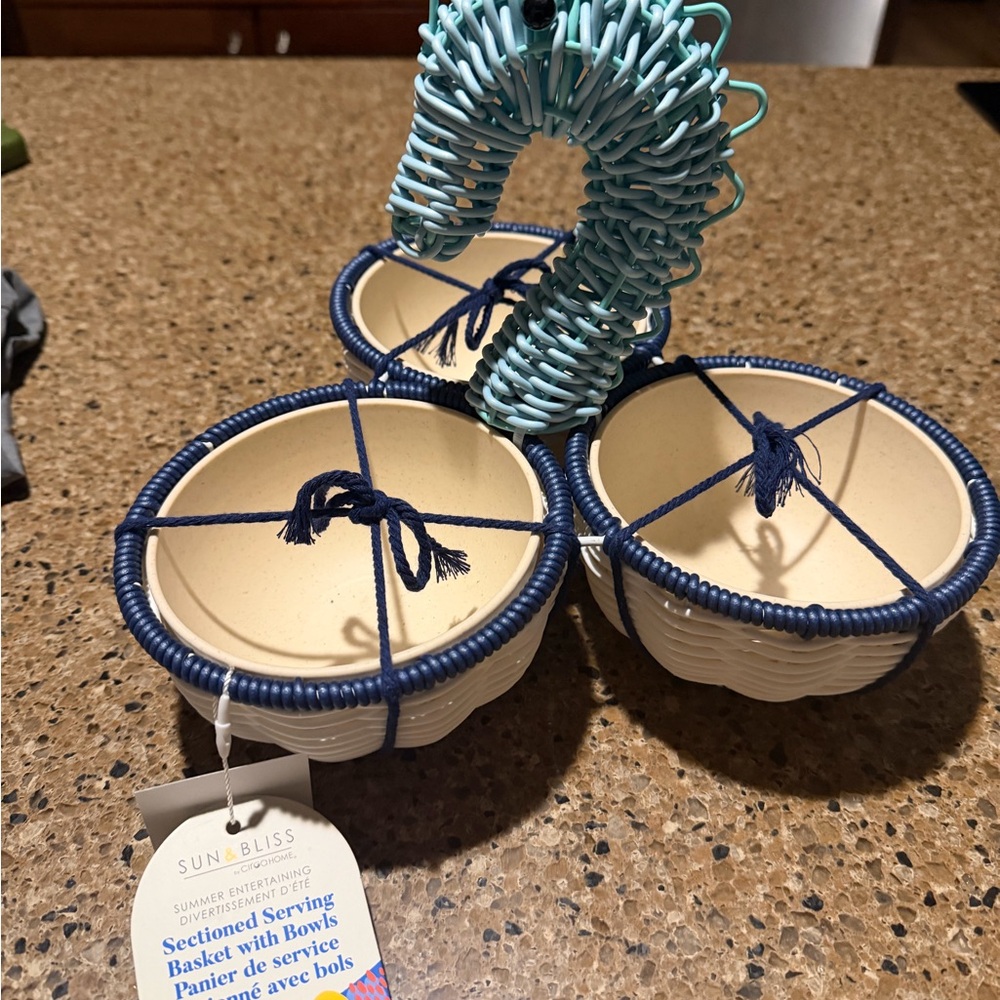 Blue Seahorse Sectioned Serving Basket with Bowls